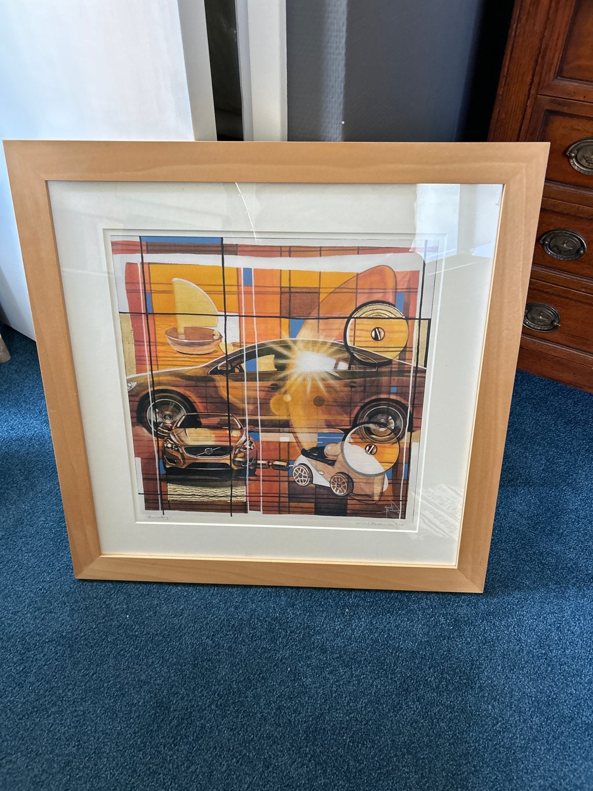 Uniek ingelijst kunstwerk - Volvo met abstracte elementen, Antiek en Kunst, Abstract, Print, Overige onderwerpen, Papier