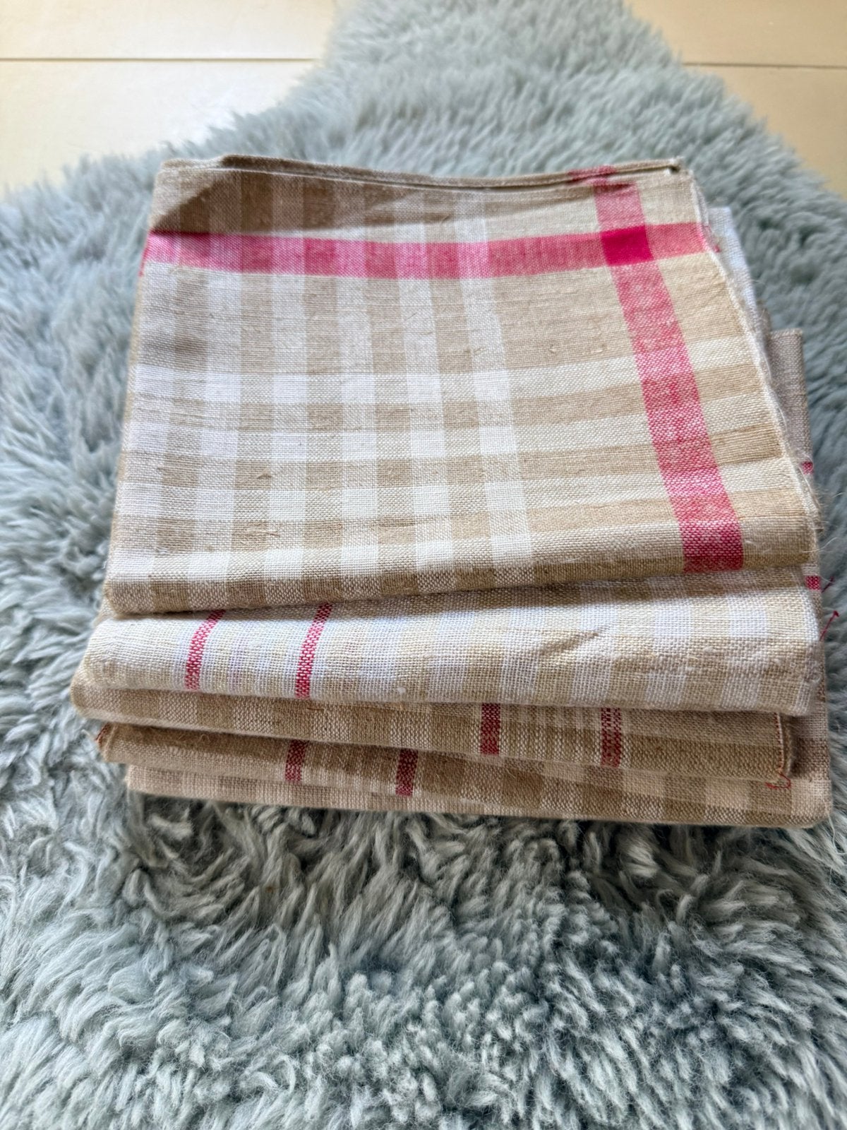 Antieke Franse 100% linnen theedoekem 68x76 cm 5x nieiw, Ophalen, Nieuw, Bruin, Theedoek of Handdoek