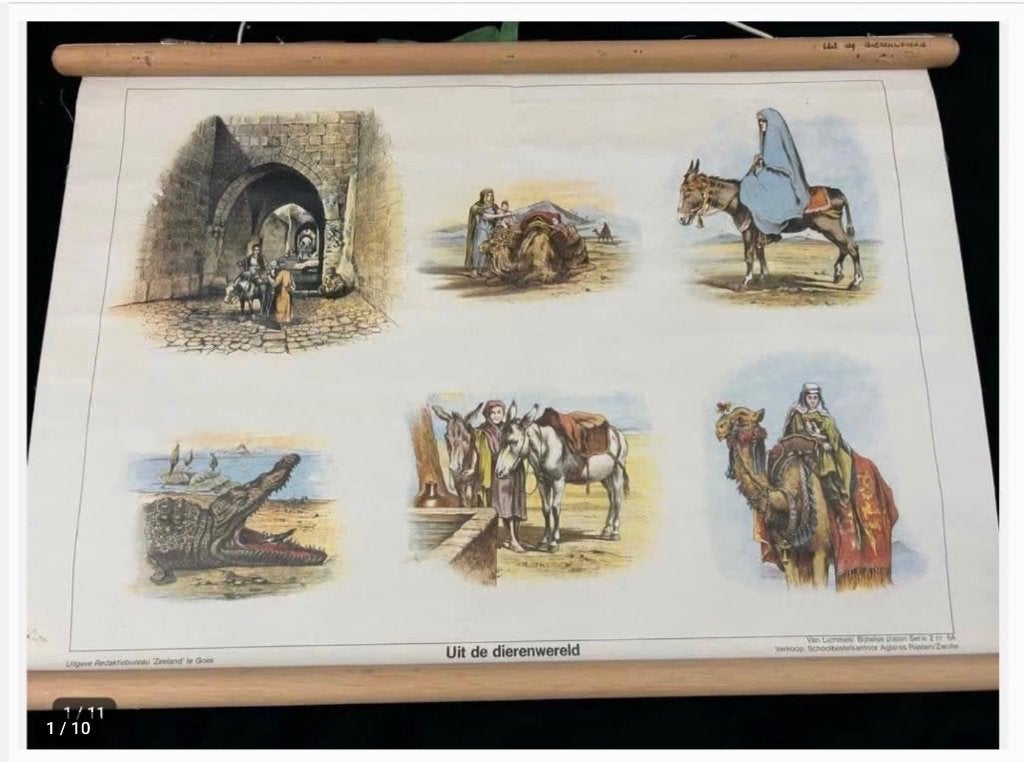 Oude brocante schoolkaart, Bijbelse platen, oprolbaar, Antiek en Kunst, Curiosa en Brocante, Ophalen of Verzenden