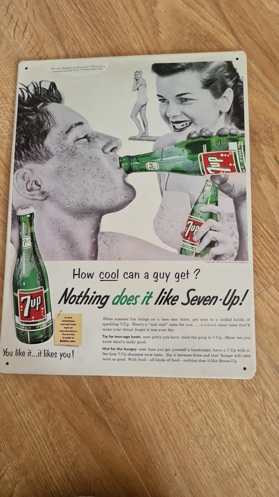 2x Vintage borden 7Up, Ophalen, 1980 tot heden, Tijdschrift