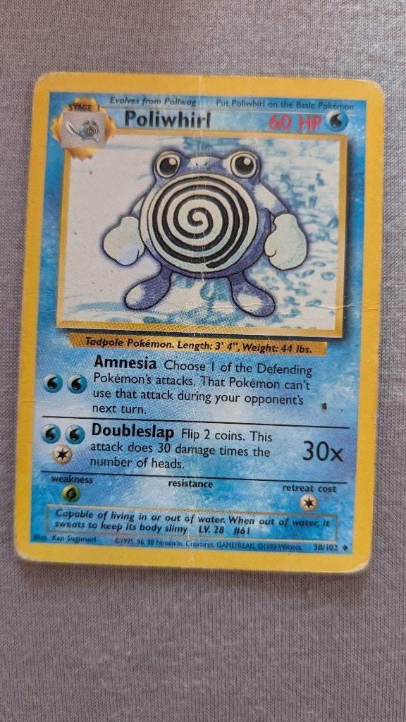 1999 Base Set Poliwhirl card (#38/102), Ophalen of Verzenden, Zo goed als nieuw