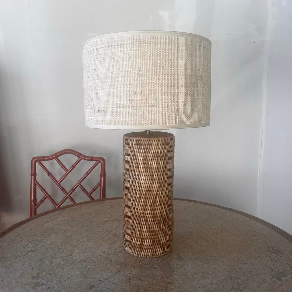 Vintage Birma Riet Rotan Lamp met Nieuwe Kap, Huis en Inrichting, Lampen | Tafellampen, Ophalen, Overige materialen, 50 tot 75 cm