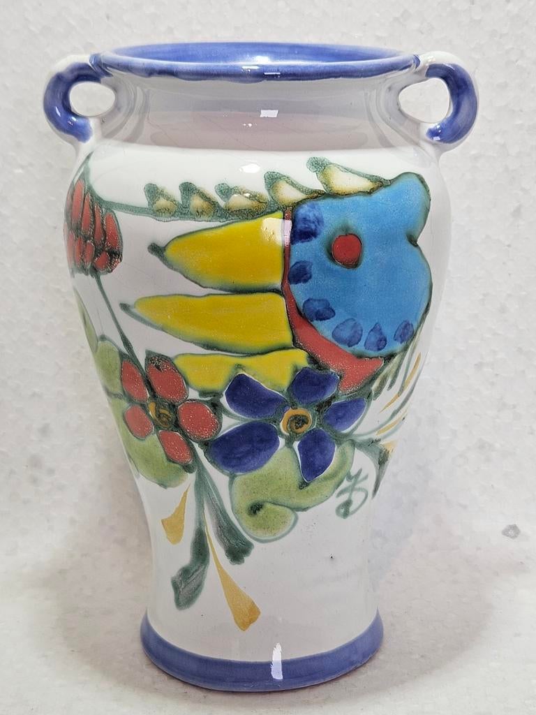 Vintage design artisan keramiek vaas Portugal gesigneerd, Ophalen of Verzenden
