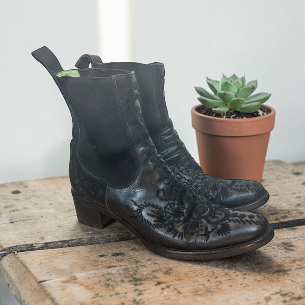 Maliparmi Laarzen Maat 37,5 Zwart Leer Cowboy Western Boho, Verzenden, Zwart, Lage of Enkellaarzen, M