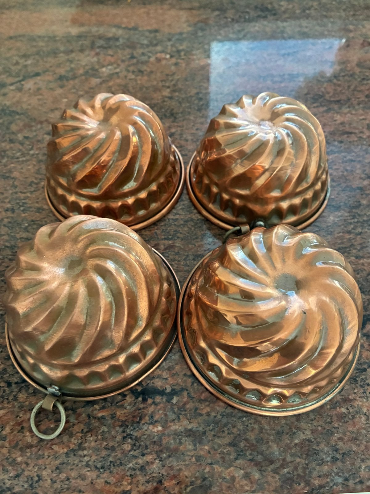 4 vintage roodkoperen pudding vormpjes, Ophalen