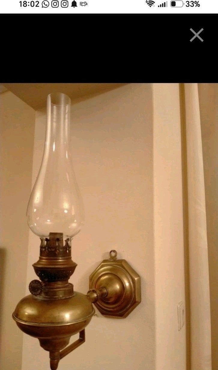 Antieke Kosmos Brenner olielamp - koperen wandlamp, Ophalen of Verzenden