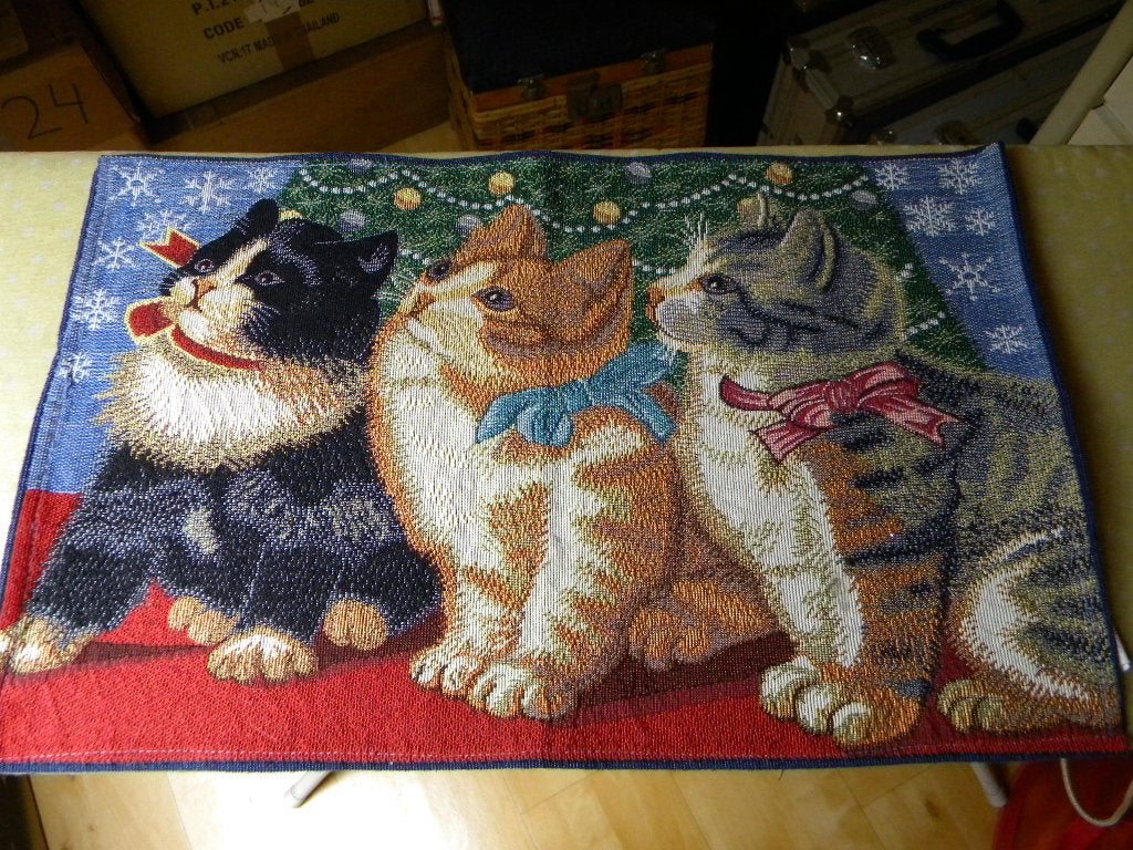 PLACEMAT STOF KERST KAT, TAFELLOPER KERST, Ophalen of Verzenden, Zo goed als nieuw