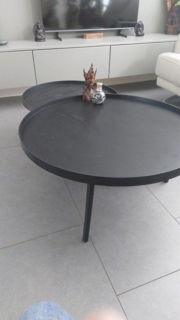 2x Salontafeltjes zwart, Huis en Inrichting, Tafels | Salontafels, Ophalen, Gebruikt, 50 tot 100 cm, Rond
