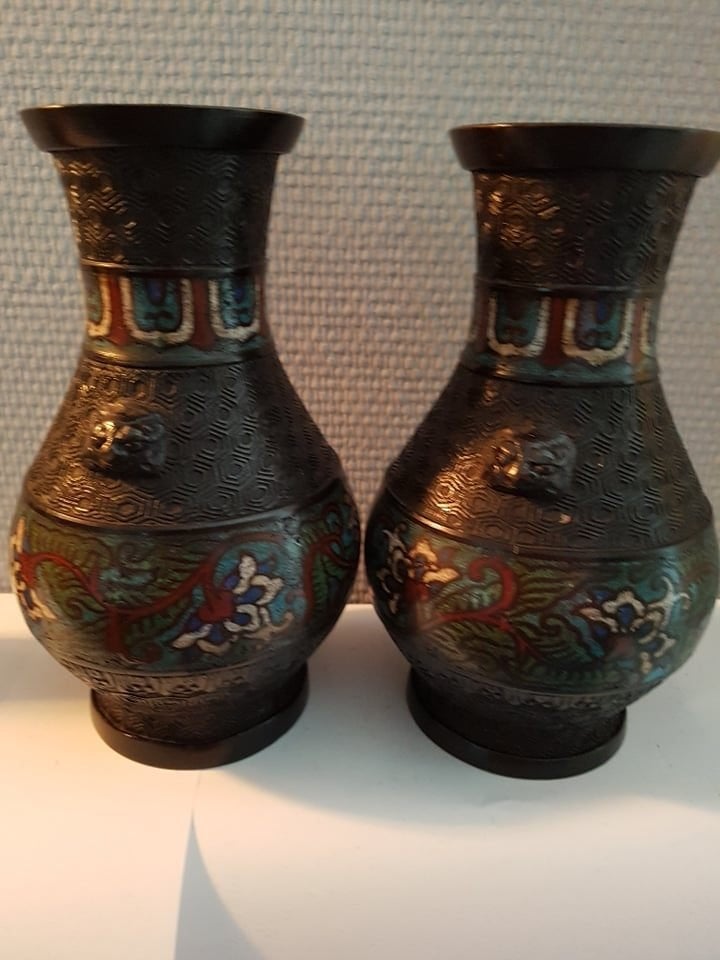 Oude Japanse 2 champagnevazen, Ophalen of Verzenden, Brons