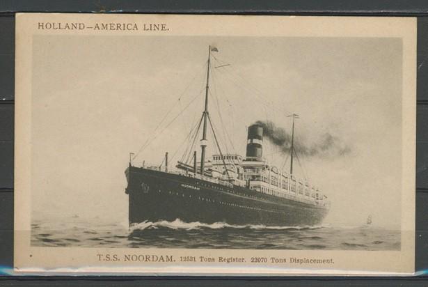 T.S.S. Noordam 1930 Holland America Line Ansichtkaart 1021a, Ophalen of Verzenden, Zo goed als nieuw, Motorboot, Kaart, Foto of Prent