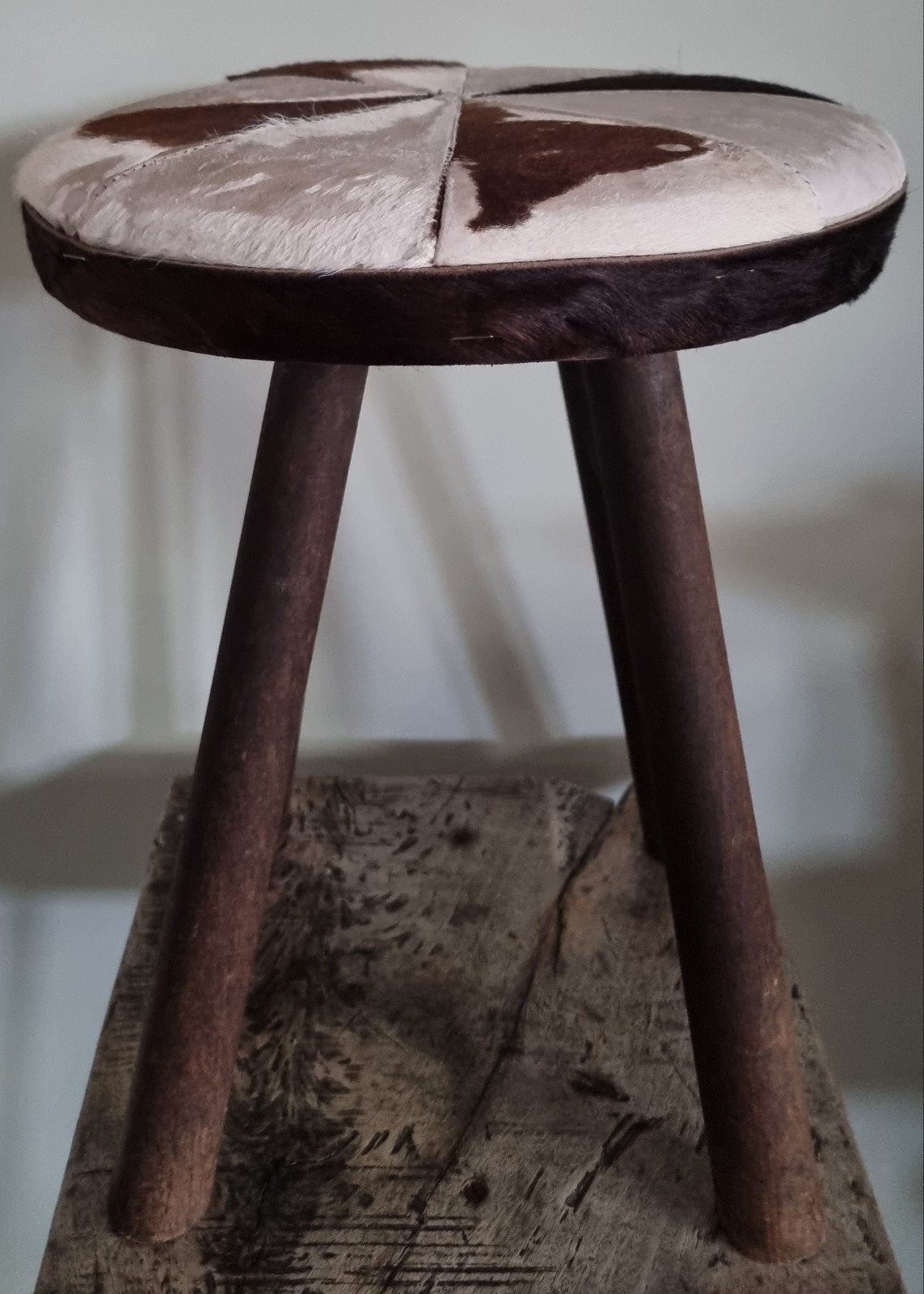 Vintage krukje koeienhuid (stervormig patchwork), Ophalen of Verzenden, Gebruikt, Hout