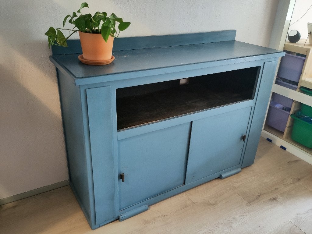 Vintage Dressoir blauw, Ophalen, Gebruikt, 25 tot 50 cm, 150 tot 200 cm