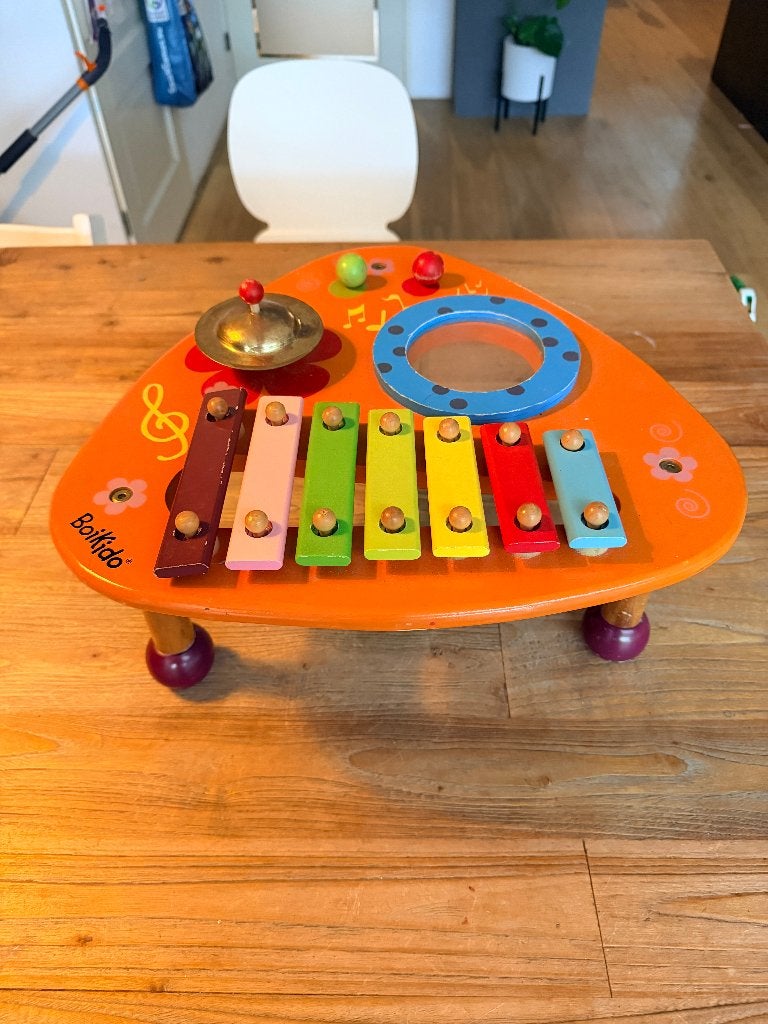 Boikido houten muziektafel met xylofoon, bekken en trommel, Ophalen of Verzenden, Gebruikt, Overige typen