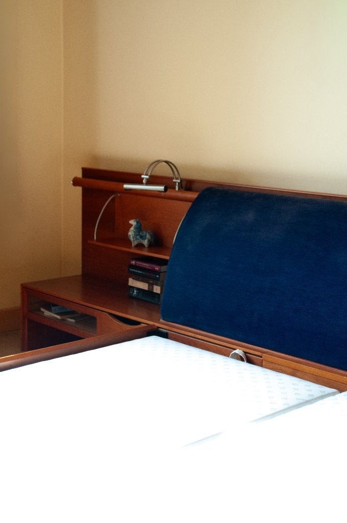 Poliform Morgante - Ensemble Bedframe Walnotenhout, Ophalen, Gebruikt, Bruin, Tweepersoons