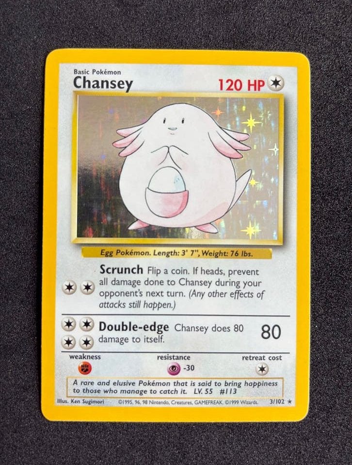 Chansey base set 3/102, Ophalen of Verzenden, Zo goed als nieuw, Losse kaart, Foil