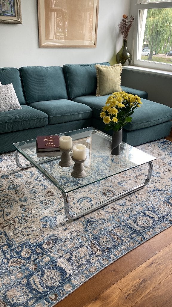 4-seater sofa with chaise longue, Kelinge grey turquoise, Ophalen, 100 tot 125 cm, 300 cm of meer, Zo goed als nieuw