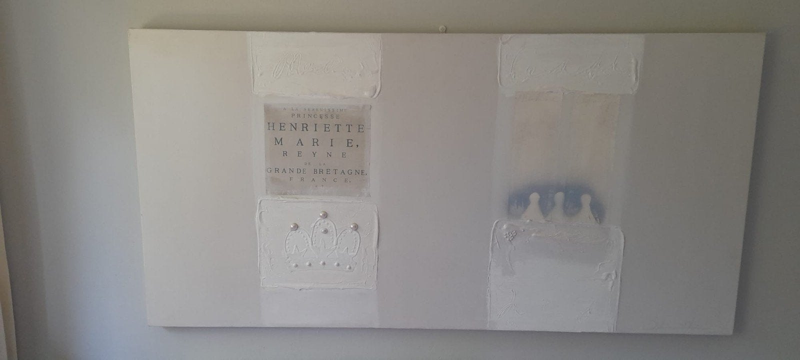 Modern schilderij van Sabine Kleiren met tekst en kroon, wit, Ophalen, Overig onderwerp, Gemengde techniek, Met textuur