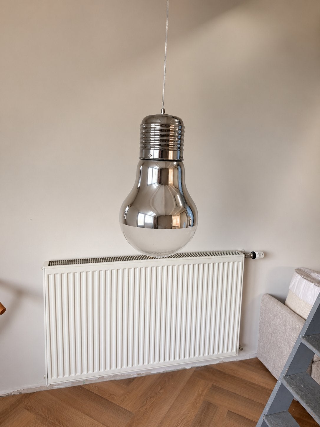 Vintage Intergamma Tokyo XXL Gloeilamp Hanglamp Spiegelglas, Ophalen, Zo goed als nieuw, Glas, E27 (groot)