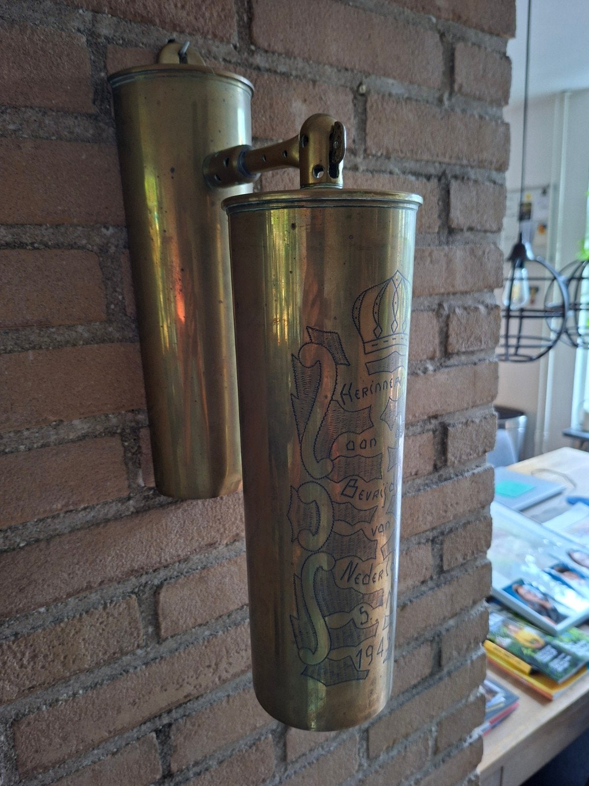 Unieke messing wandgong 'Bevrijding Nederland 1945', Antiek en Kunst, Ophalen
