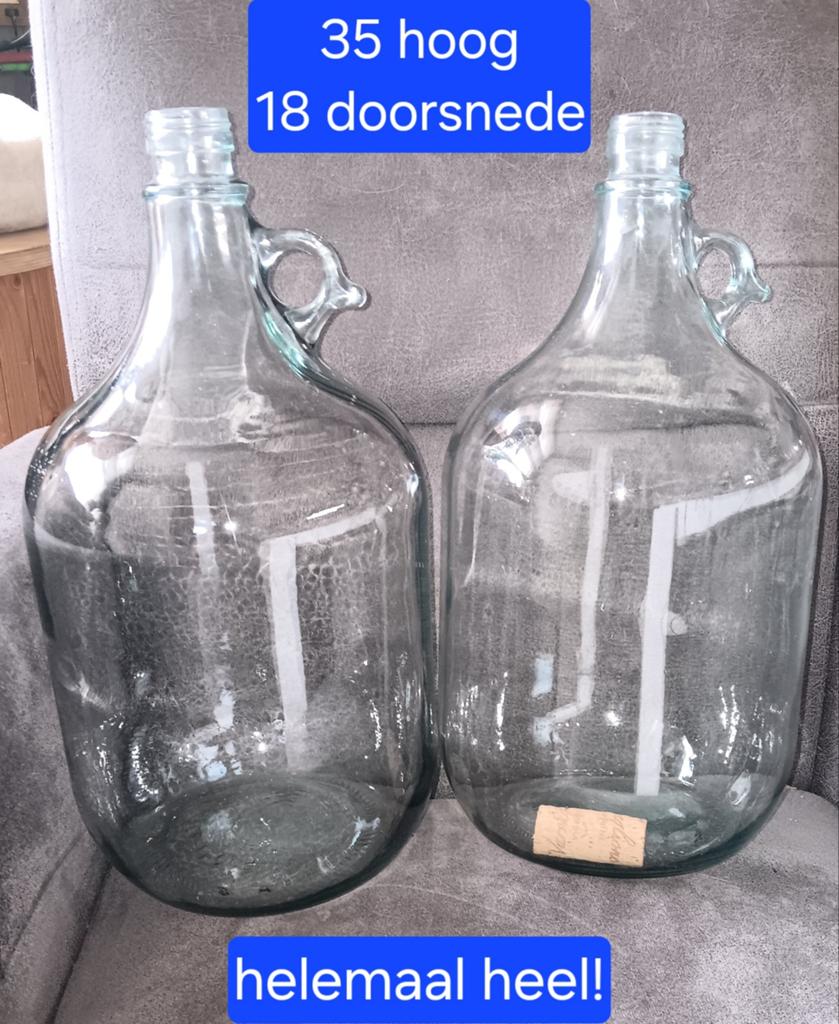 Grote glazen flessen/kruiken - 35cm hoog, 18cm doorsnede, Ophalen of Verzenden