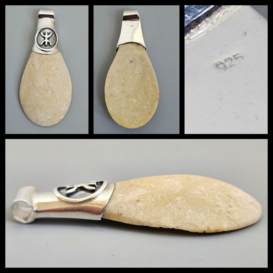 Zilver, 925 zilveren hanger met geslepen steen, Sieraden, Tassen en Uiterlijk, Antieke sieraden, Ophalen of Verzenden, Zilver