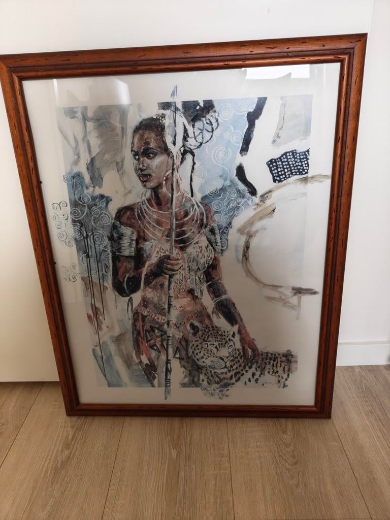 Ingelijste poster met Afrikaanse print - 78x63 cm, Ophalen