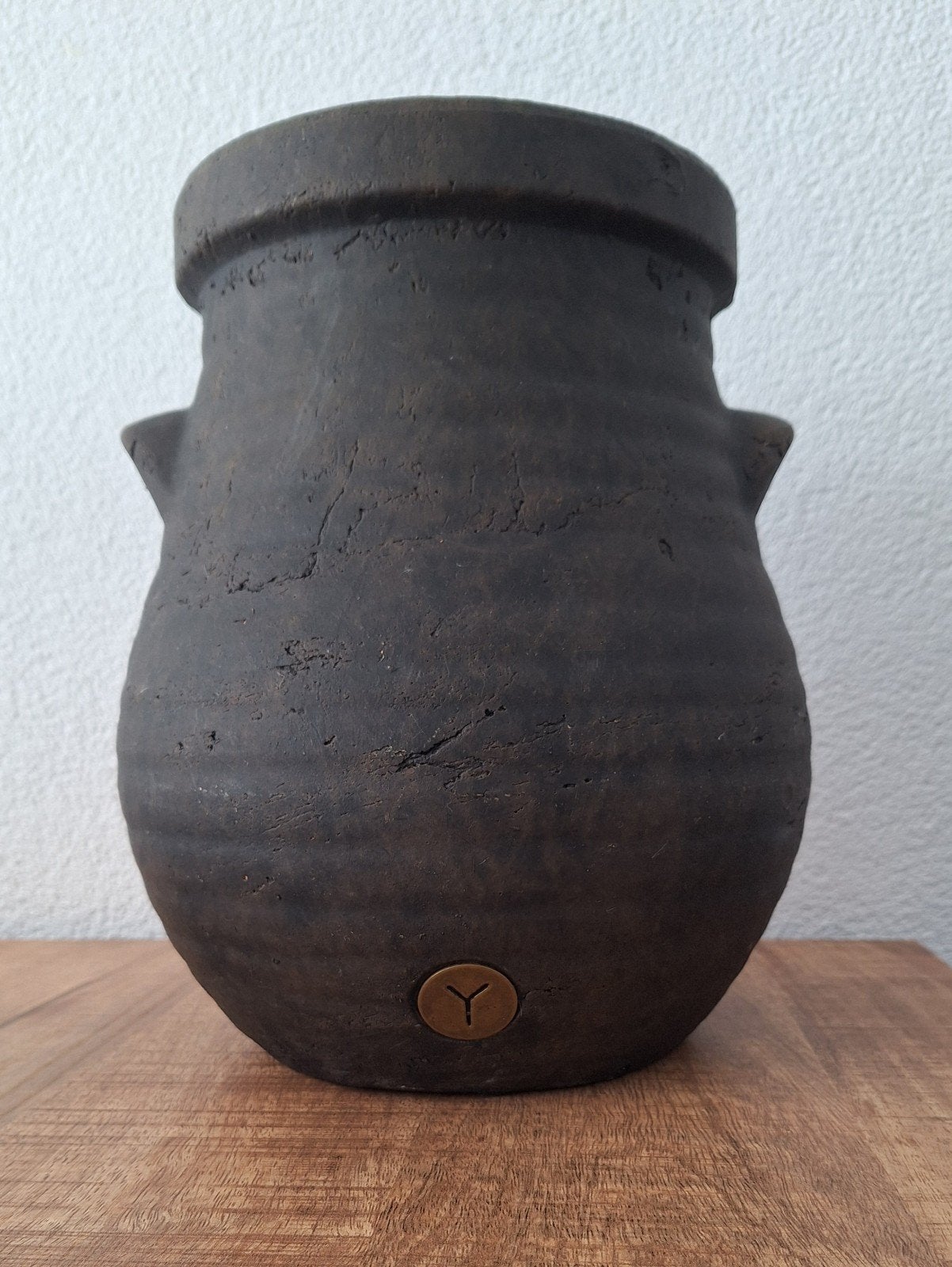 Brynxz vaas 30cm hoog, 25cm doorsnede, Gebruikt, Bruin, Met patroon/structuur, Ophalen of Verzenden