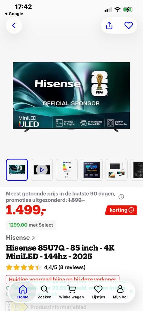 Hisense tv 85 inch, Audio, Tv en Foto, Televisies, Overige merken, Nieuw, 120 Hz, Ophalen of Verzenden