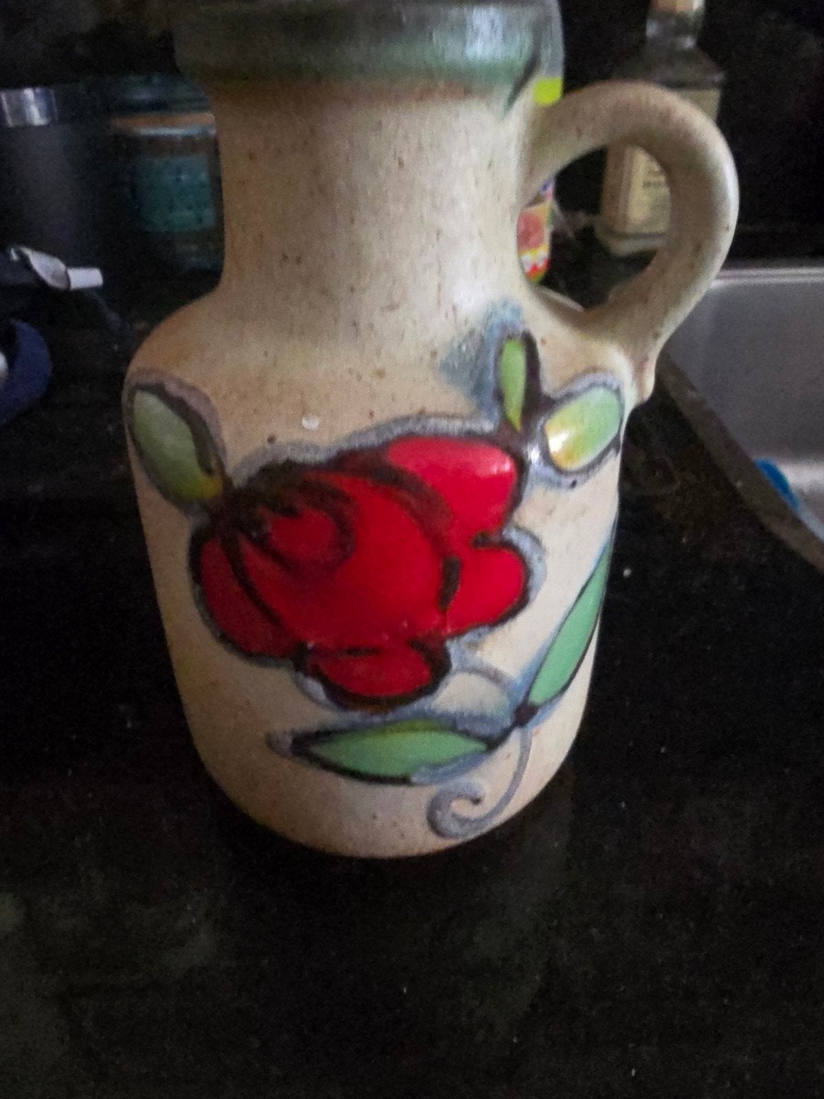 Vintage West-Germany Kruikvaas met Rood Bloemdecor, Antiek en Kunst, Ophalen of Verzenden