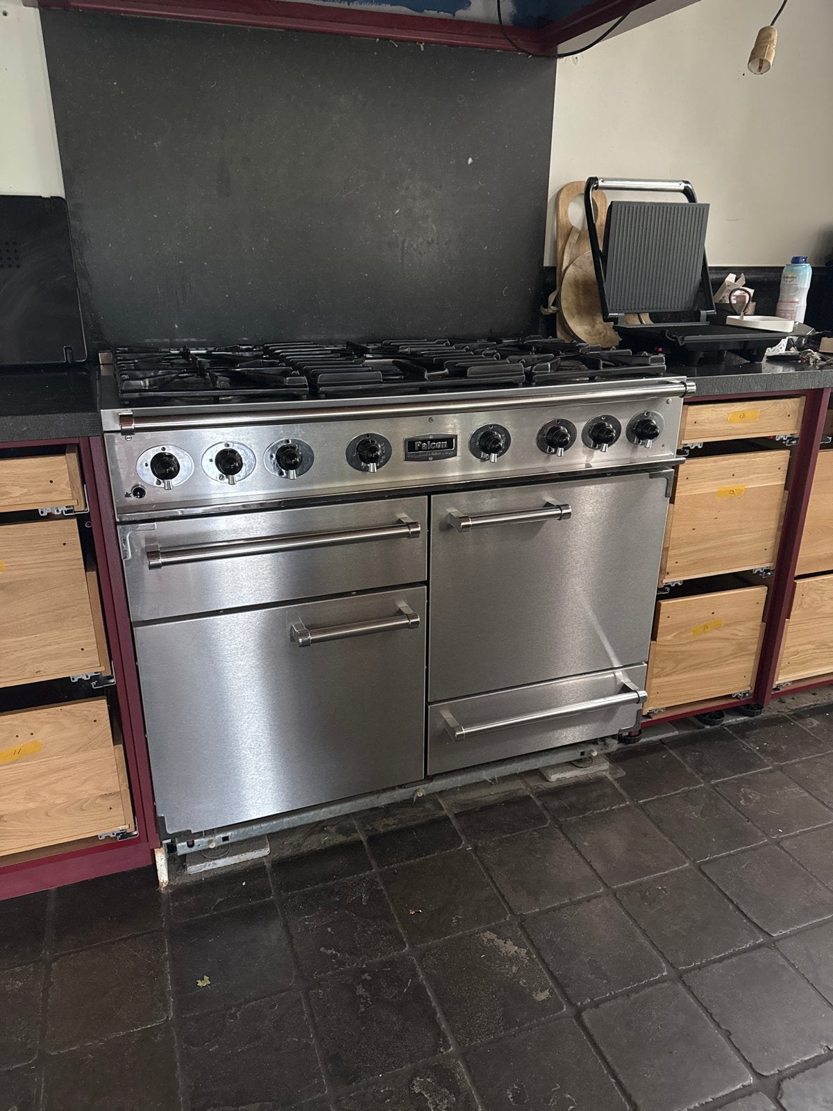 Falcon Fornuis met Dubbele Oven en 5 Gasbranders, Ophalen, Gebruikt, Hete lucht, 60 cm of meer