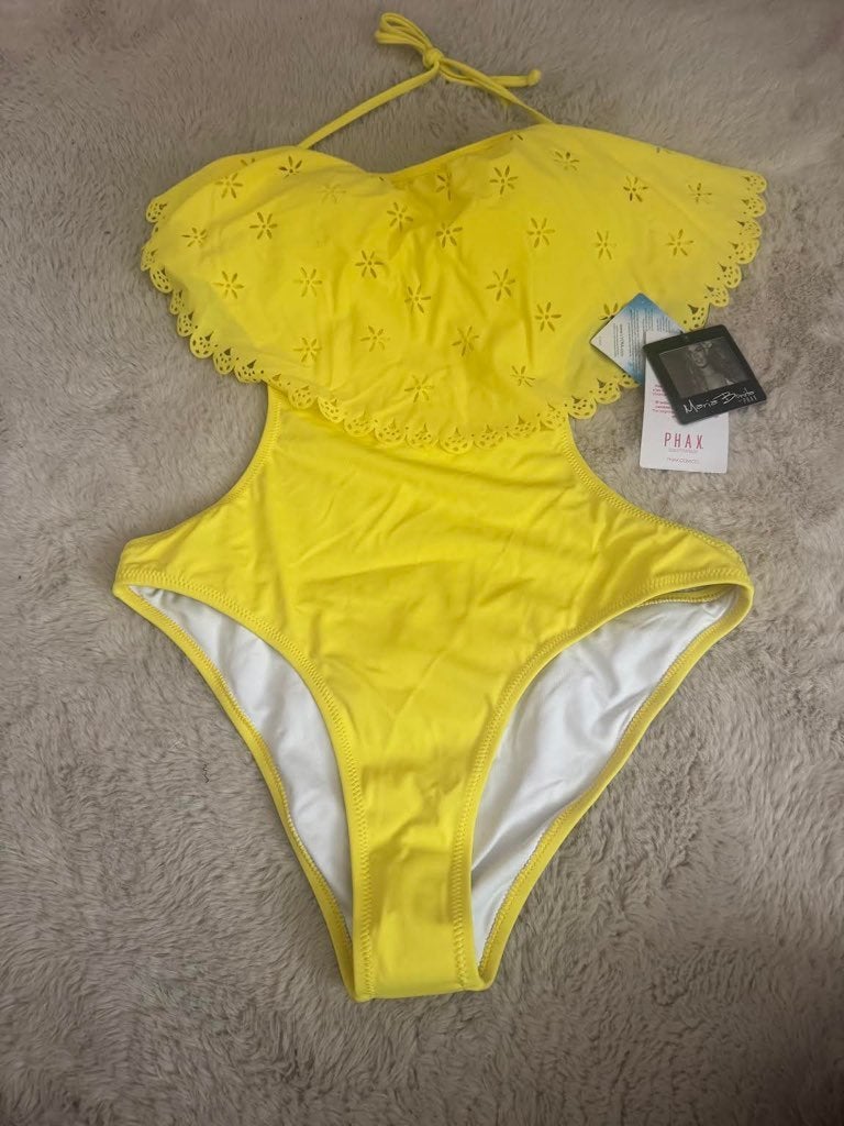 Luxe geel bandeau badpak Phax broderie ruffles  XL (NIEUW), Phax, Verzenden, Geel, Nieuw