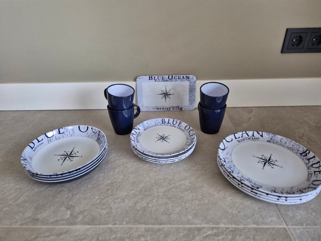 Nautisch antislipservies set - Blue Ocean, Ophalen of Verzenden, Zo goed als nieuw