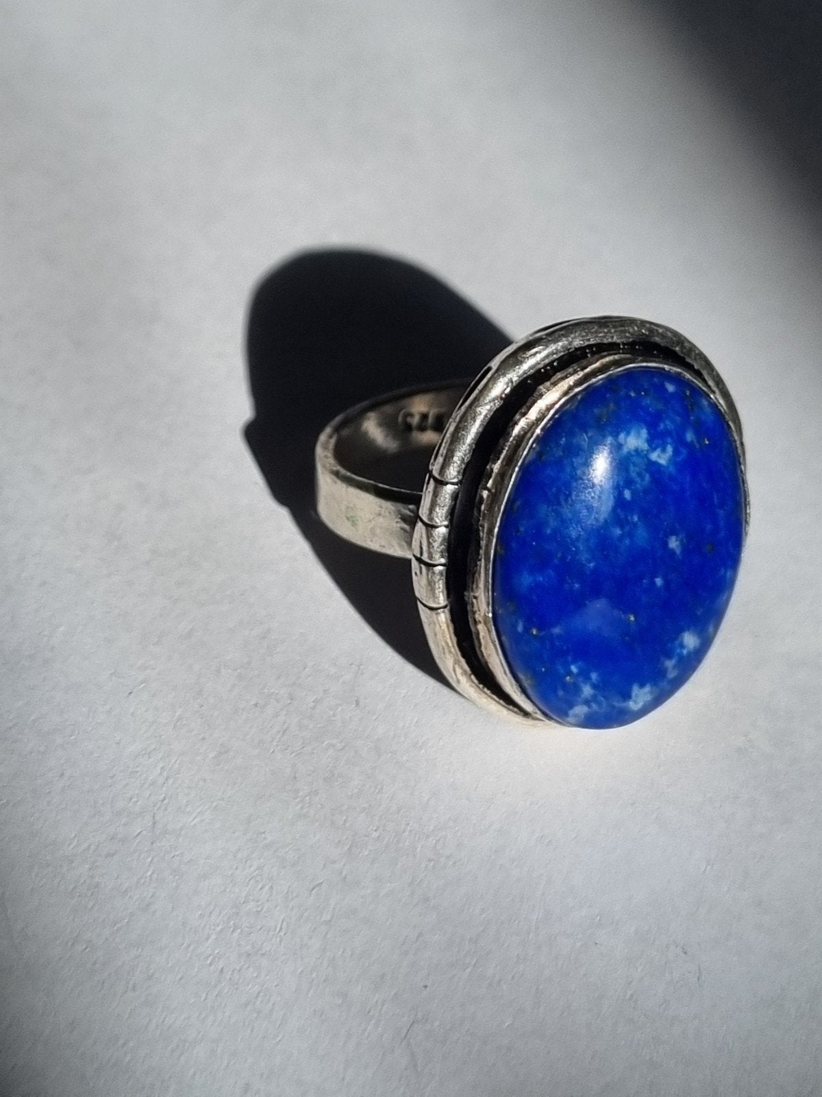 Zilveren Lapis Lazuli Ring - Boho / Ibiza Stijl, Gebruikt, Blauw, Ophalen of Verzenden, Kleiner dan 17