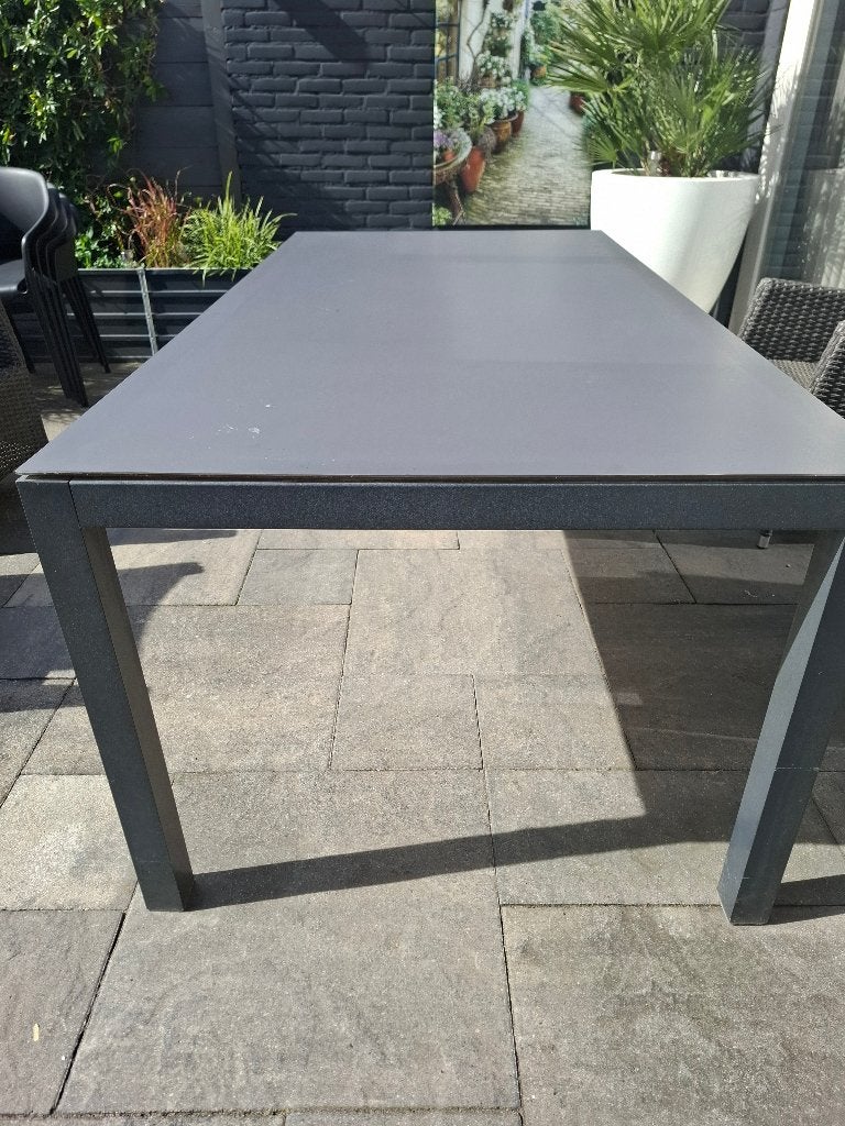 Tuintafel grijs,onderstel metaal,glazen plaat, Ophalen, Gebruikt, Rechthoekig, Metaal