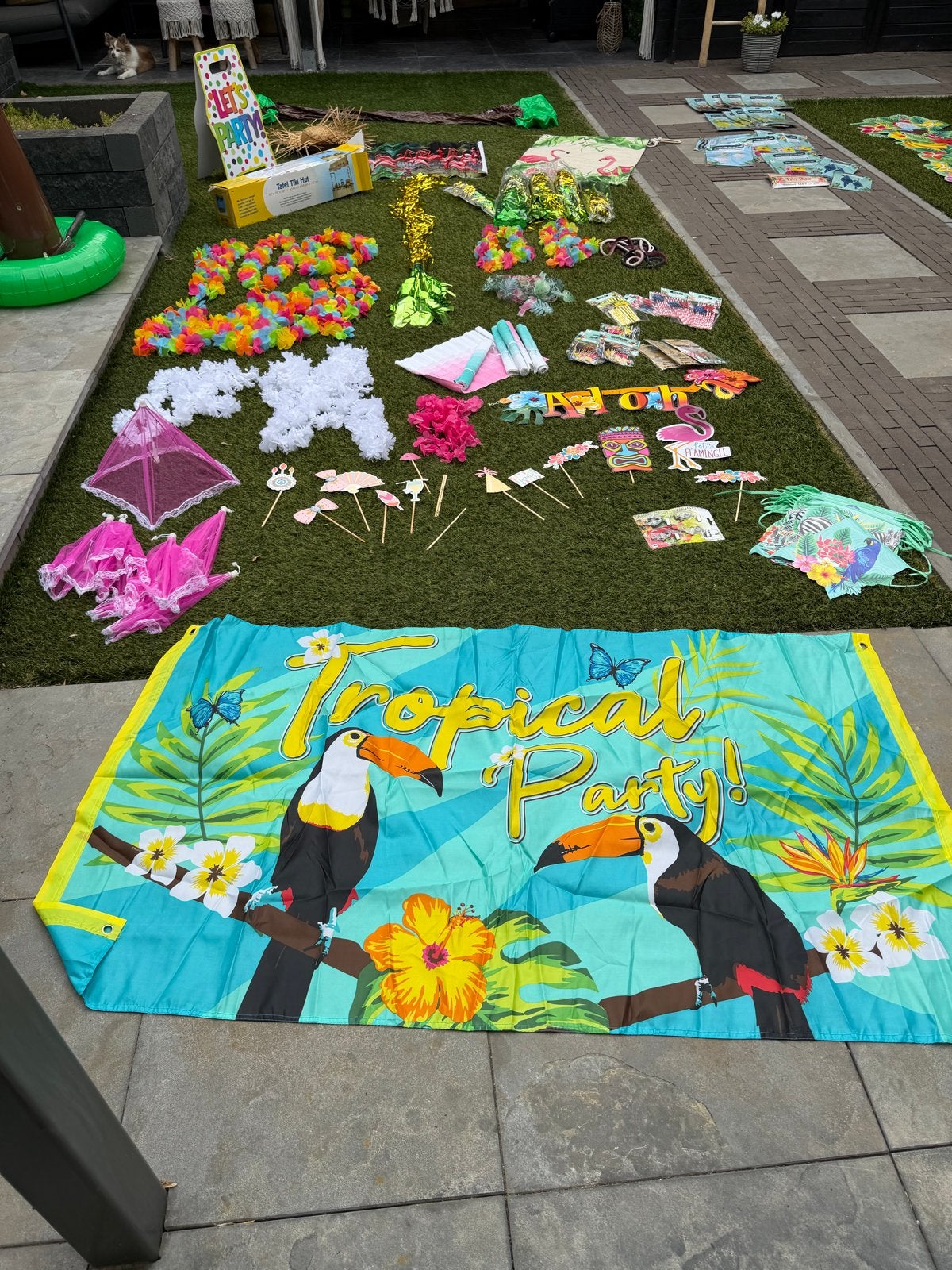 Groot Tropical Party / Hawaii Feestpakket - Decoratie & Acce, Ophalen, Zo goed als nieuw, Versiering, Overige