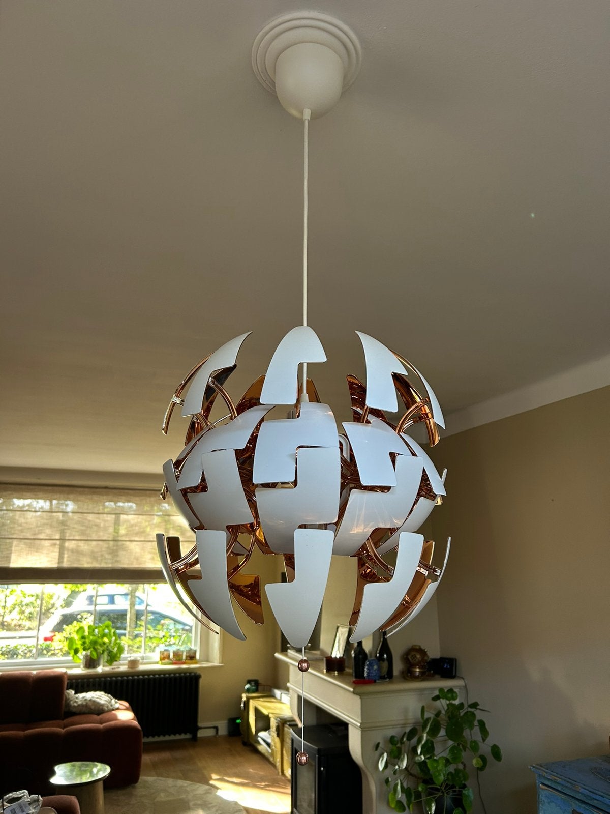 Ikea hanglamp - bol - wit/koper, Ophalen, Zo goed als nieuw