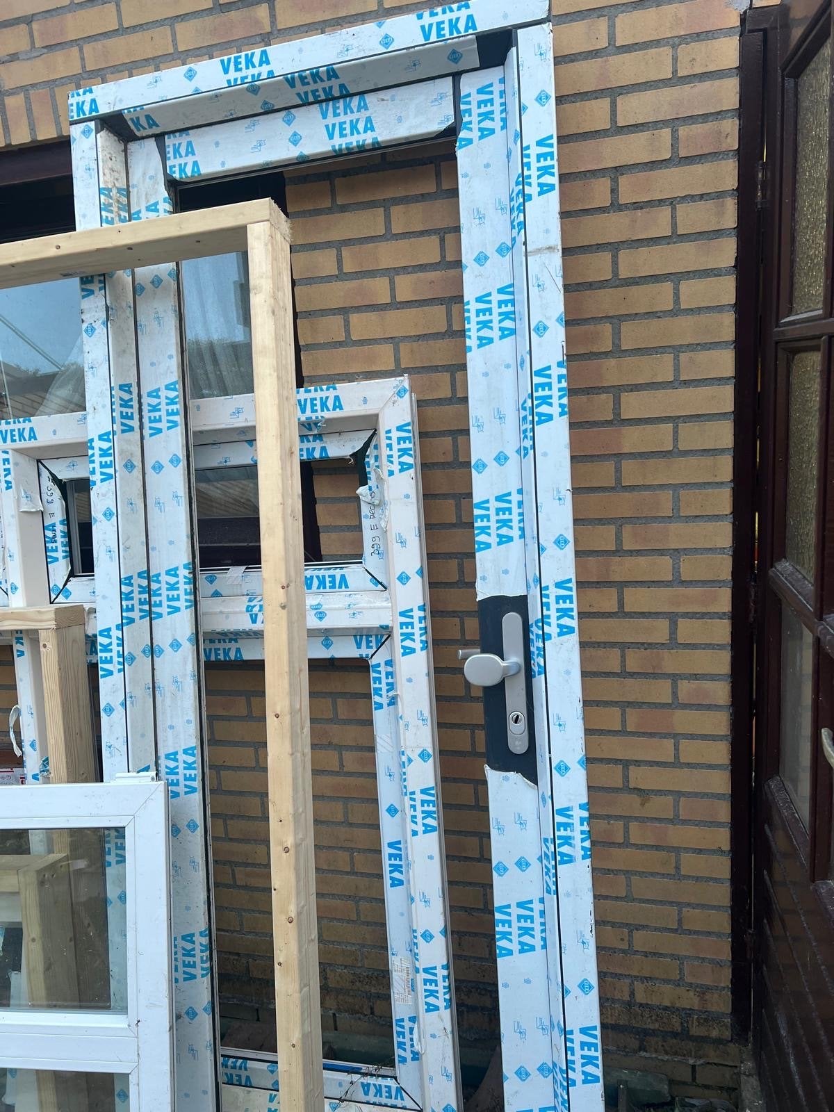 Veka kunststof deur met glas, Kunststof, Gebruikt, 80 tot 100 cm, 215 cm of meer