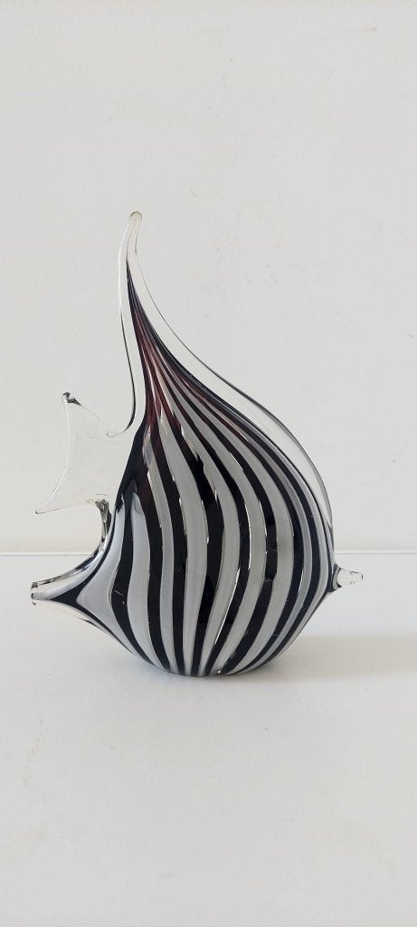 Vintage Murano Stijl Glazen Maanvis – Zwart/Wit Art Glas, Antiek en Kunst, Ophalen of Verzenden