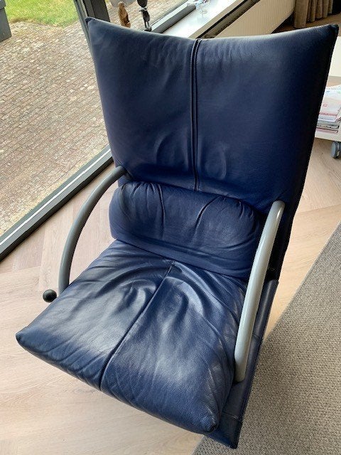 Rolf Benz leren fauteuil +hocker, Torino BMP, kleur blauw, Gebruikt, 75 tot 100 cm, Ophalen of Verzenden, Leer