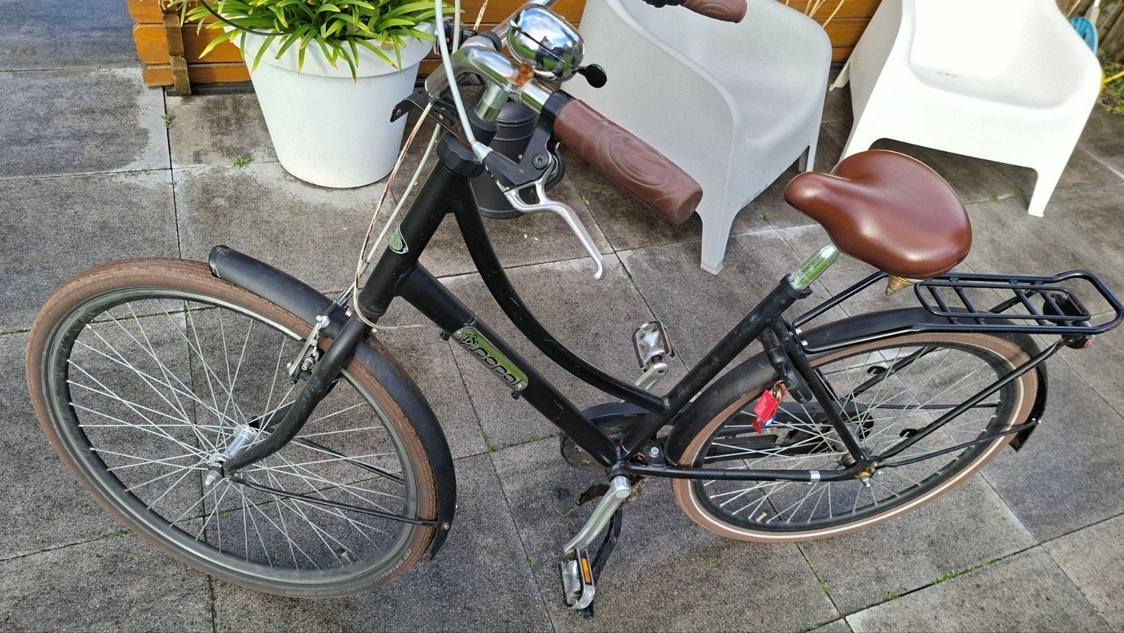 Popal Damesfiets 28 inch - Zwart met bruin zadel, Terugtraprem, Versnellingen, Ophalen, Overige merken