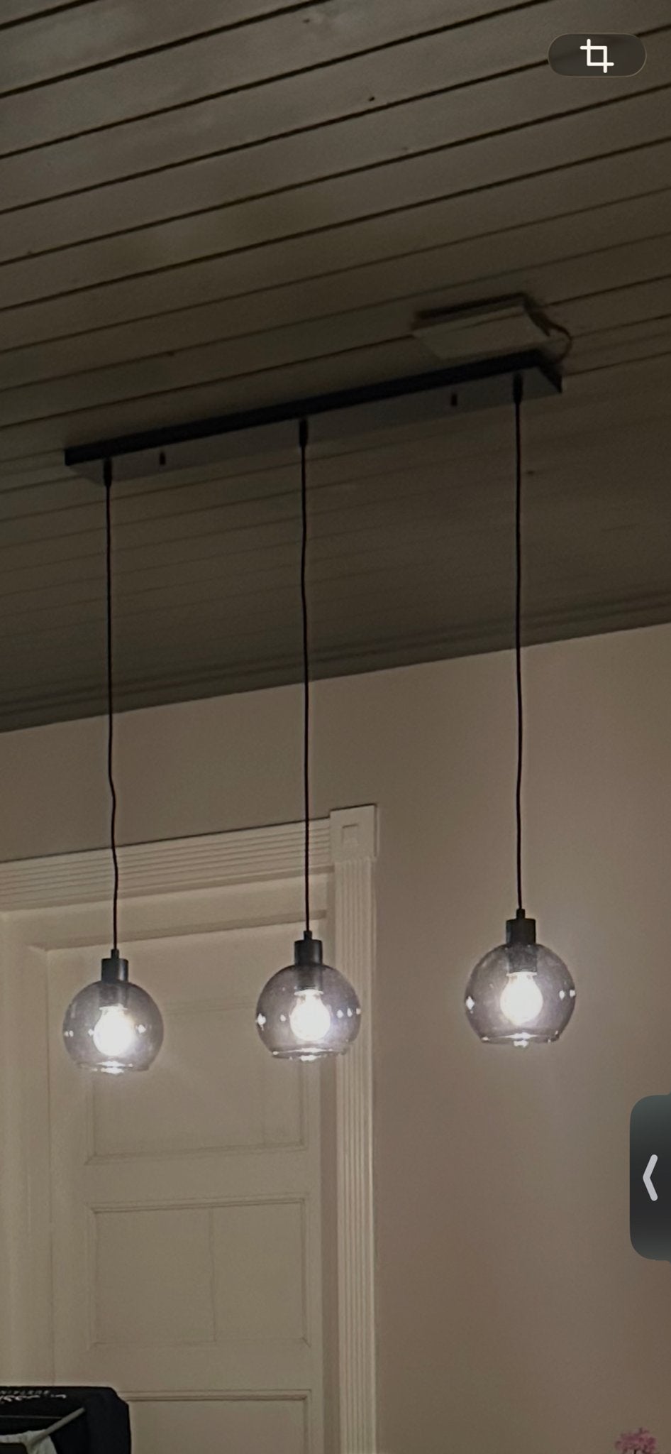Moderne hanglamp met 3 glazen bollen, Ophalen, Gebruikt, Glas, E27 (groot)