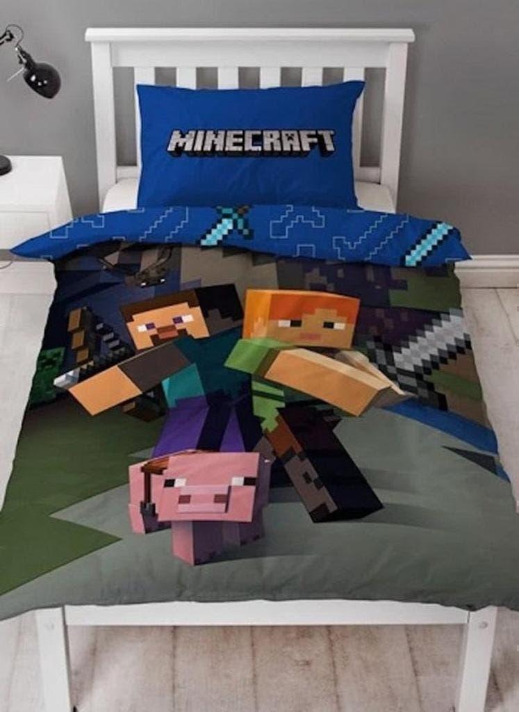Minecraft Dekbedovertrek 140x200 cm - Steve en Alex, Overige kleuren, Dekbedovertrek, Nieuw, Ophalen of Verzenden