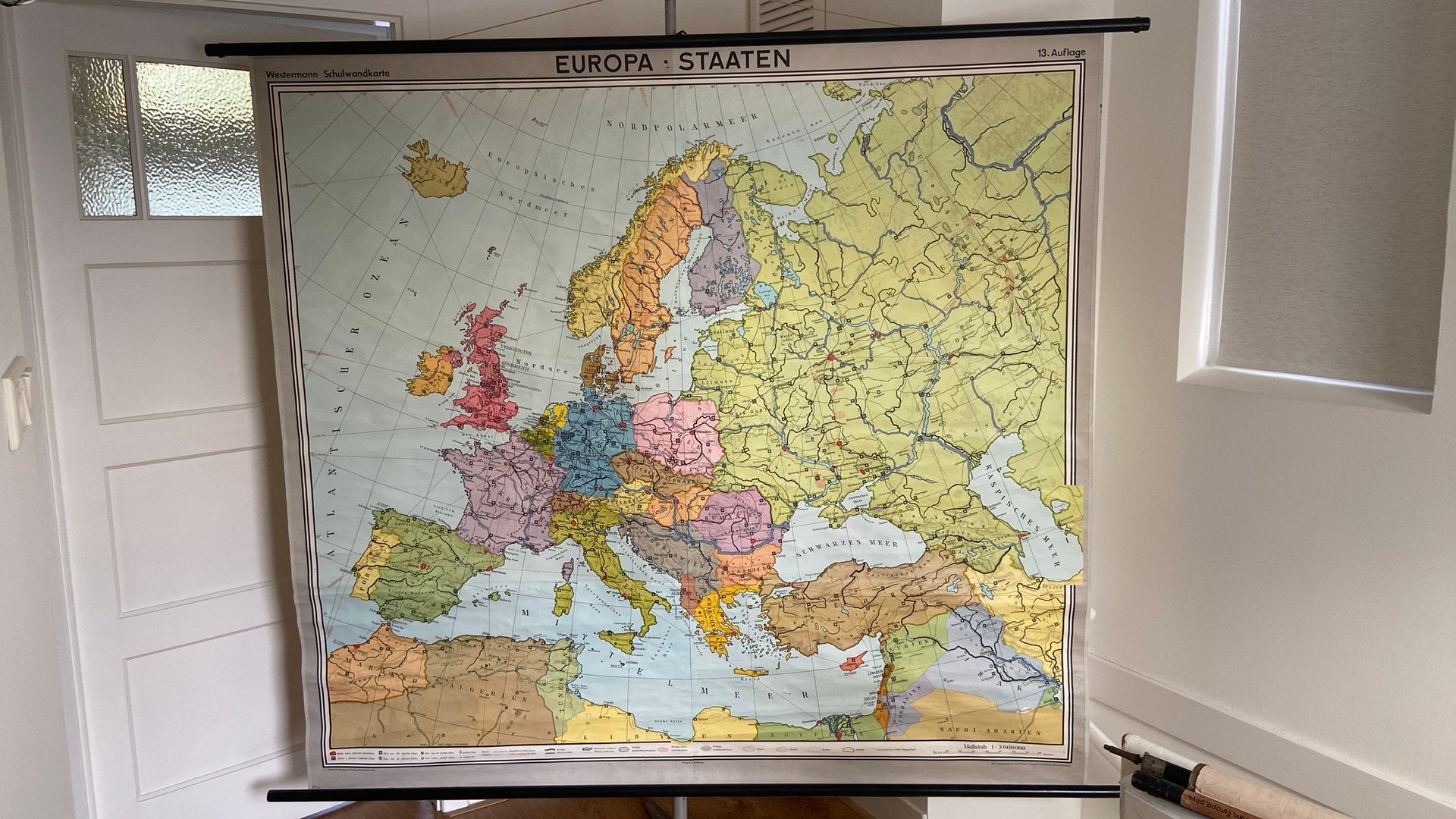 Zeer grote schoolkaart Europa Staaten, Antiek en Kunst, Ophalen, Aardrijkskunde
