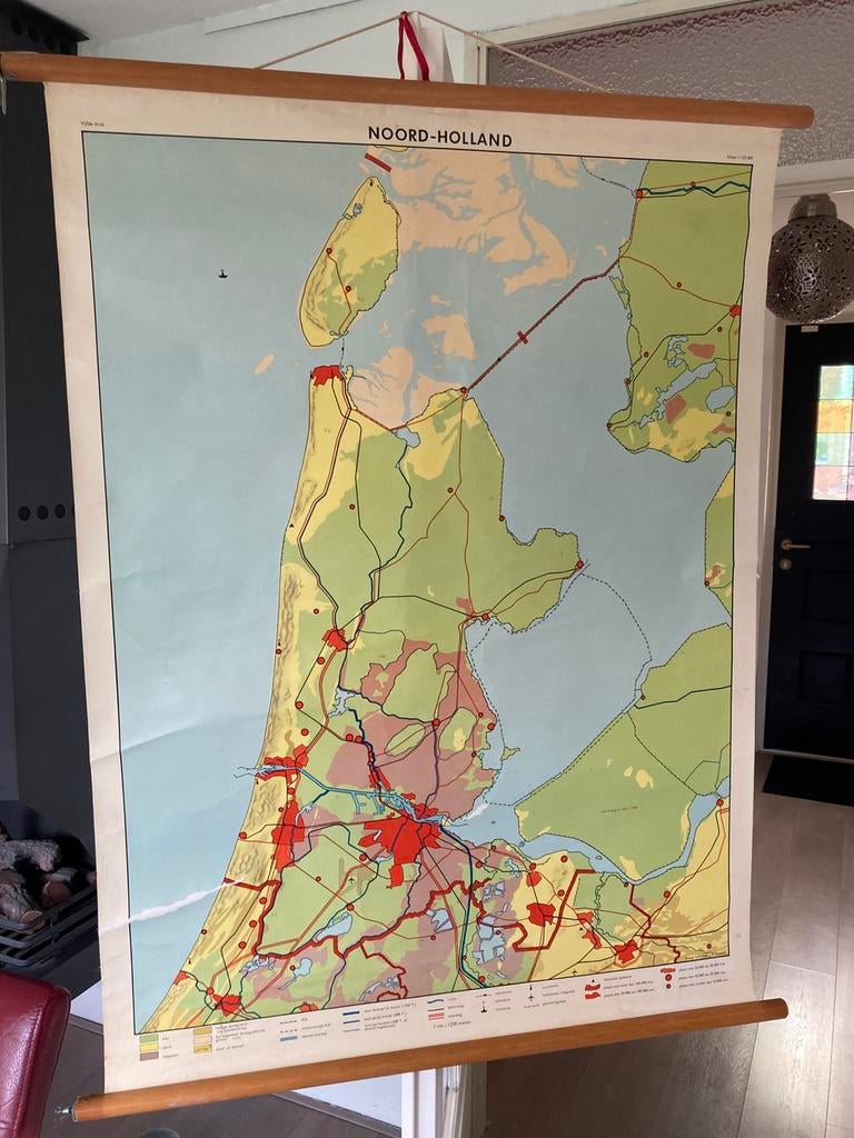 Vintage schoolplaat van Noord Holland op linnen, Antiek en Kunst, Antiek | Schoolplaten, Ophalen, Aardrijkskunde