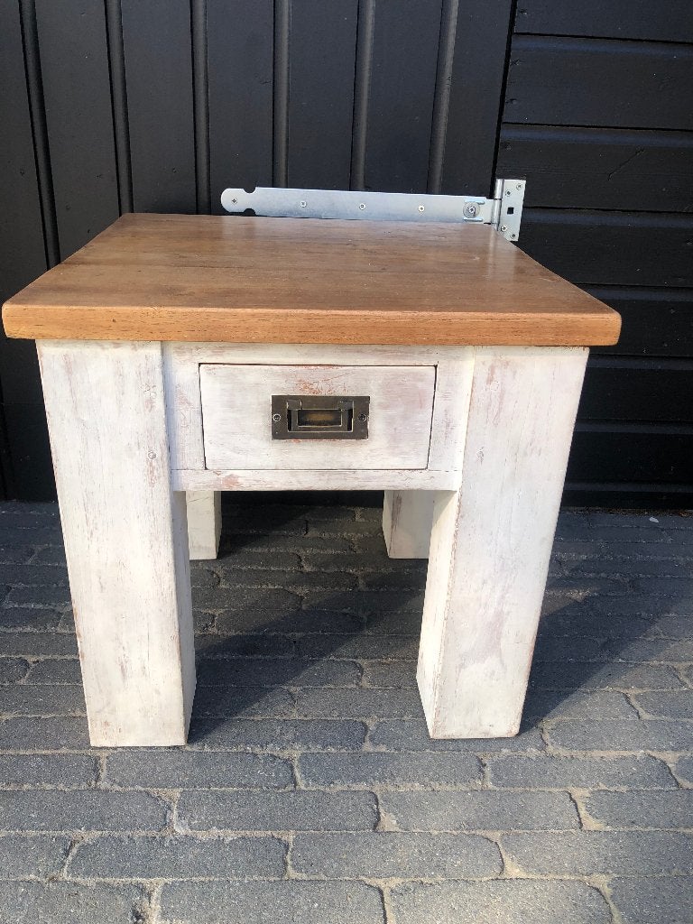 Teak houten Salontafel (2x), Minder dan 55 cm, Gebruikt, Vierkant, Teakhout