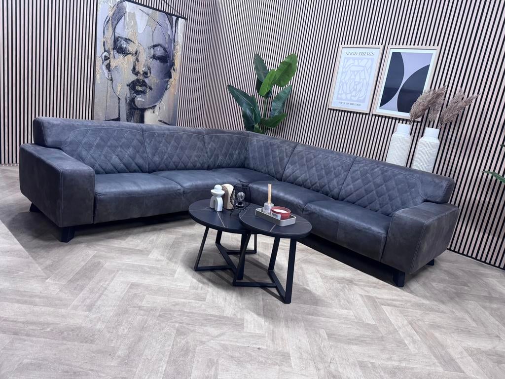 ZGAN De Bommel Hoekbank Microleer - Antraciet - 272 x 272, Huis en Inrichting, Industrieel Modern Hoekbank Antraciet Hufterproof Slijtvast