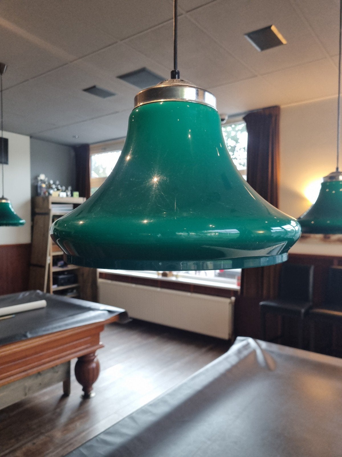 Vintage Groene Hanglamp, Sport en Fitness, Biljarten en Poolen, Gebruikt, Ophalen of Verzenden