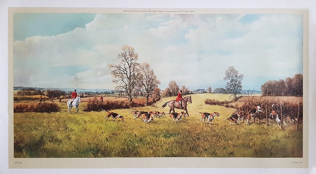 Vintage print, Jachttafereel, oude uitgave 116x66 cm, Antiek en Kunst, Ophalen, 66 cm, 116 cm, 1950 - 1999