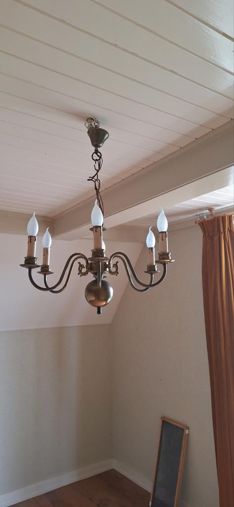 Koperkleurige Kroonluchter met 6 Lichtpunten, Ophalen, Gebruikt, Metaal, Klassiek, Landelijk