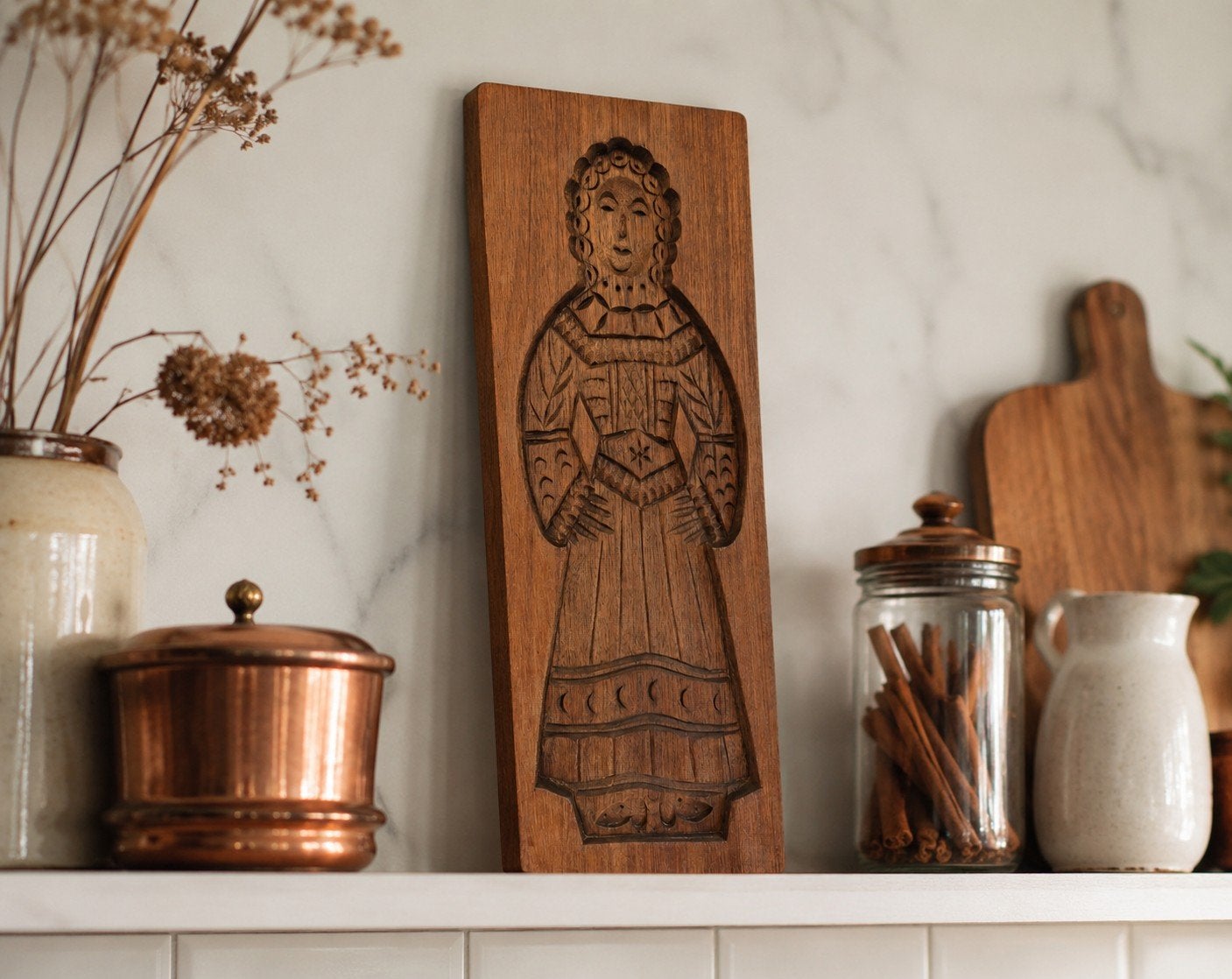 Antieke houten handgesneden speculaasplank  1910 jBijzonder, Ophalen of Verzenden